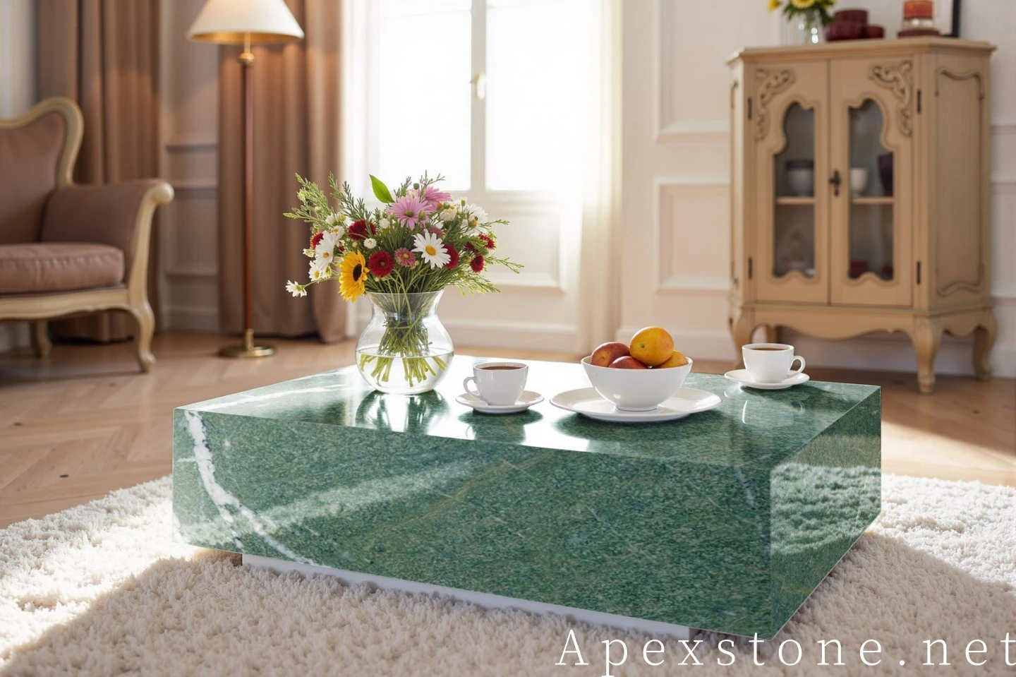 GlacierGreenMarbleblocklowcoffeetable95 GlacierGreenMarbleblocklowcoffeetable95